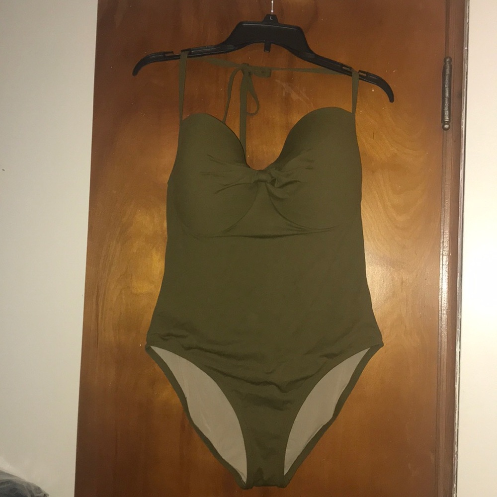 12DD 12E olive army green j. crew bathing swimsuit